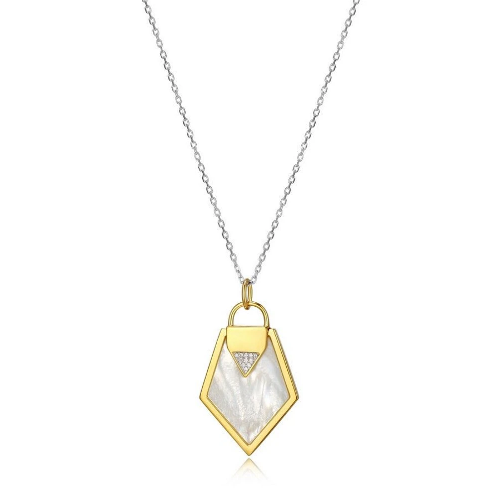 ELLE Two-Tone 18K Gold Plated Sterling Silver & Genuine Mother of Pearl Lock Pendant Necklace