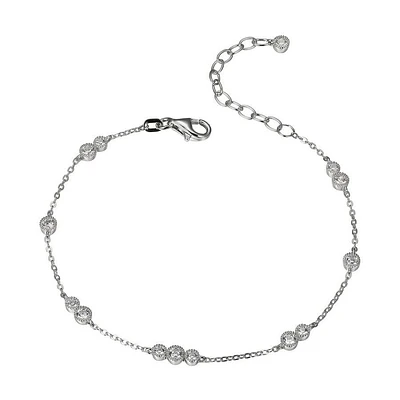 Reign Sterling Silver & Cubic Zirconia  Round Milgrain Station Bracelet