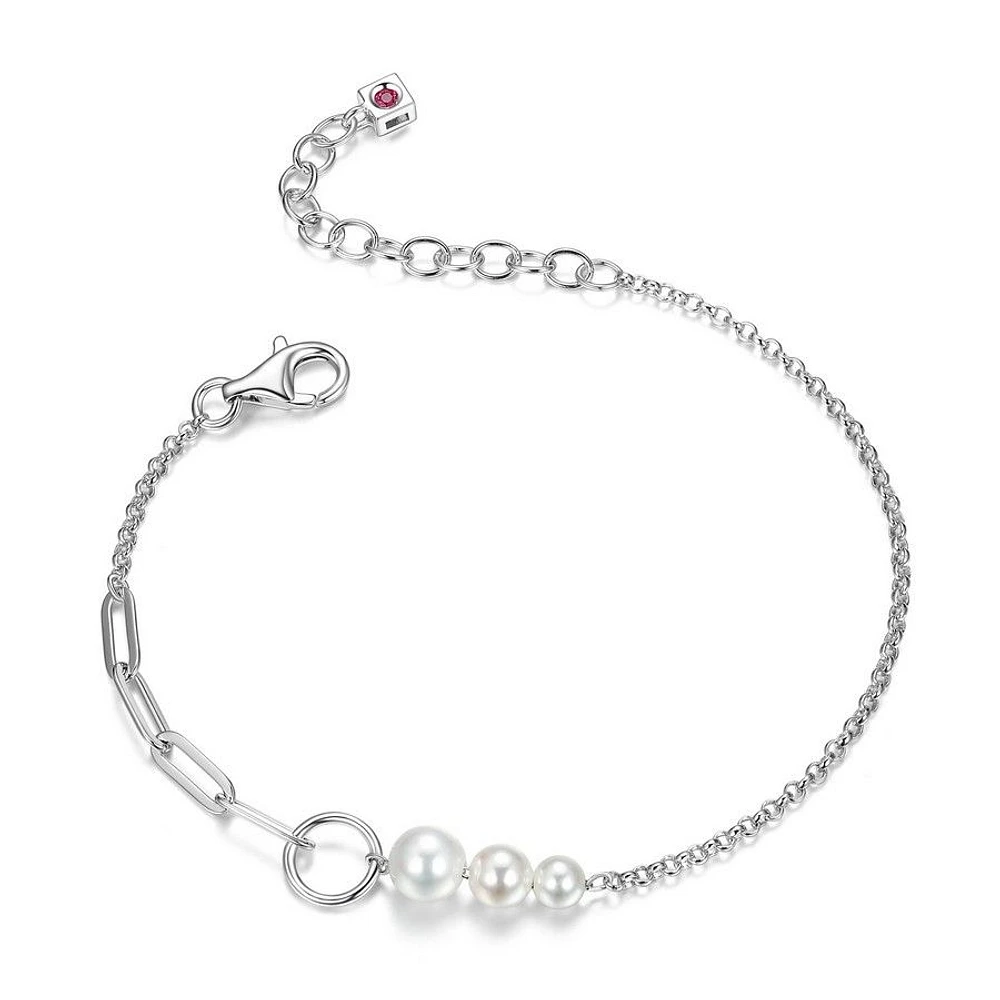 ELLE Sterling Silver Shell Pearl Half Paperclip Link Bracelet 