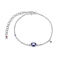 ELLE Sterling Silver Oval Created Blue Sapphire and Genuine Lab Grown Diamond Bracelet