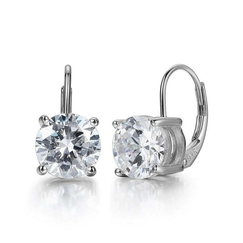 Reign Sterling Silver & Cubic Zirconia 8mm Round Leverback Earrings  