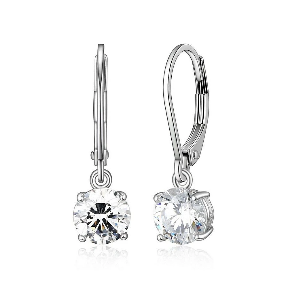 Reign Sterling Silver & Cubic Zirconia  Round drop Leverback Earrings