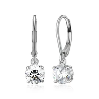 Boucles d'oreilles pendantes rondes « Reign » avec fermoir à levier en argent sterling et zircone cubique