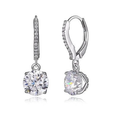 Reign Sterling Silver & Cubic Zirconia  Round Micropave Leverback Earrings