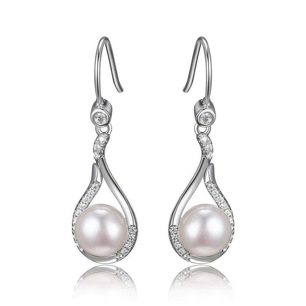 Reign Sterling Silver & Cubic Zirconia Genuine Pearl Teardrop Earrings