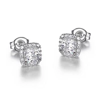 Boucles d'oreilles halo carré « Reign » en argent sterling et zircone cubique