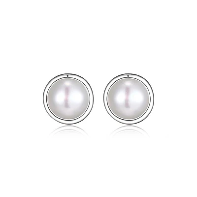 Reign Sterling Silver & Genuine Pearl Round Stud Earrings