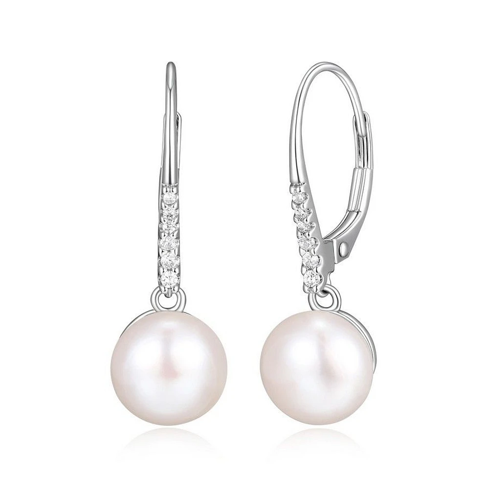 Reign Sterling Silver & Cubic Zirconia Genuine Pearl Leverback Earrings