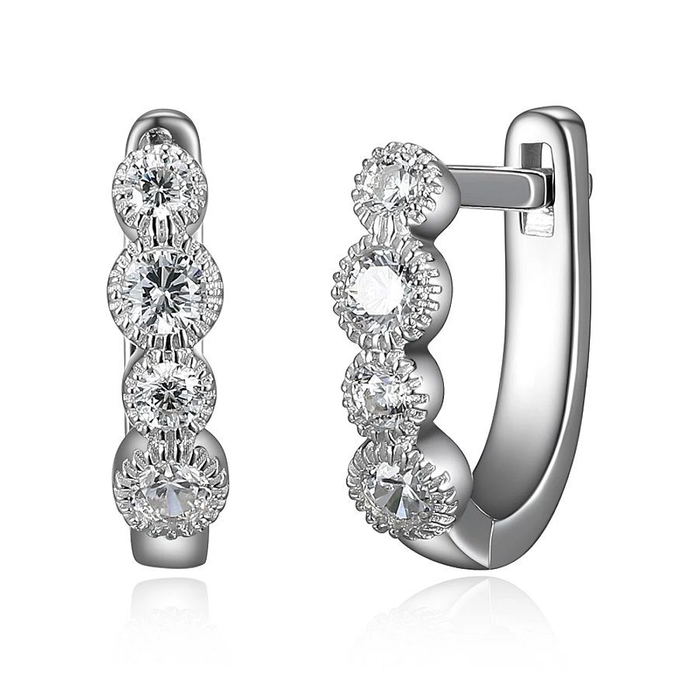 Reign Sterling Silver & Cubic Zirconia  Milgrain Huggie Hoop Earrings