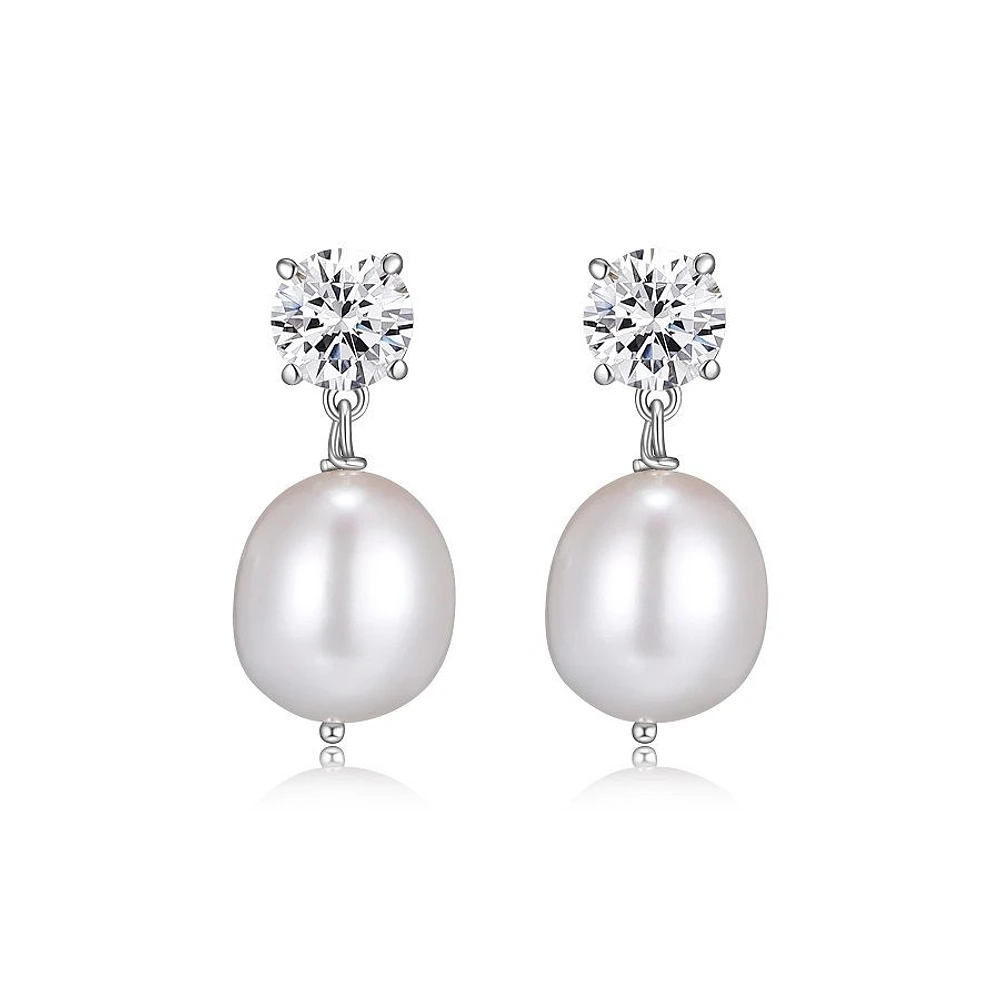 Clous d'oreilles « Reign » avec perle pendante ovale en argent sterling et zircone cubique