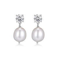 Reign Sterling Silver & Cubic Zirconia Oval Pearl Drop Stud Earrings 