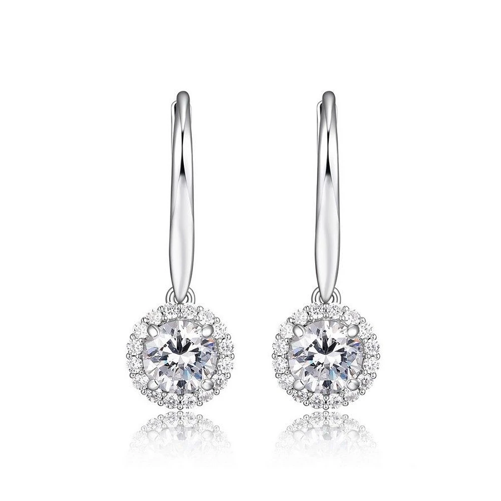 Reign Sterling Silver & Cubic Zirconia Round Halo Leverback Earrings