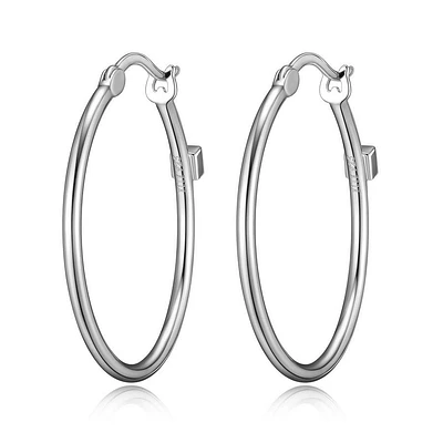 ELLE Sterling Silver 30mm Polished Round Tube Hoop Earrings