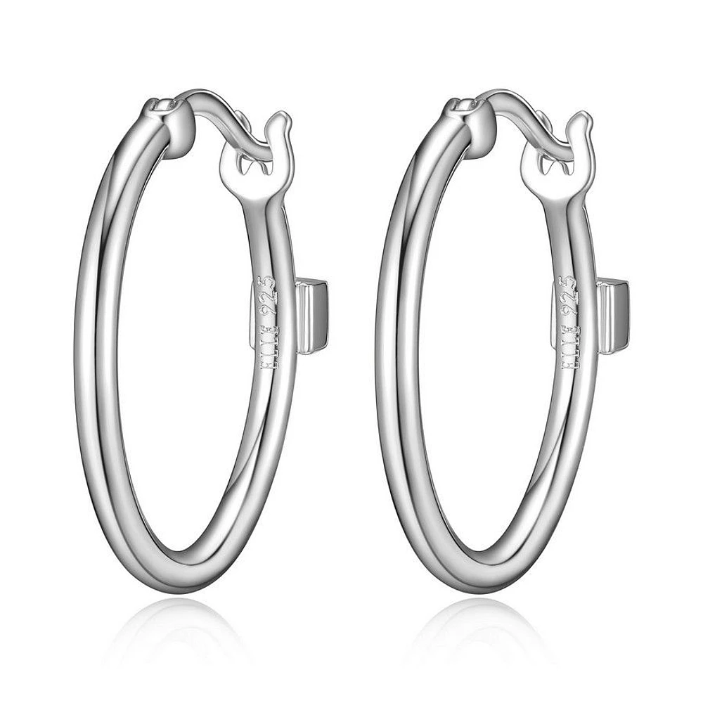 ELLE Sterling Silver 20mm Polished Round Tube Hoop Earrings