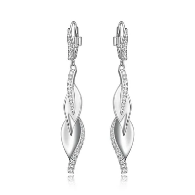 Pendants d'oreilles ELLE « Leaf » en argent sterling et oxyde de zirconium cubique