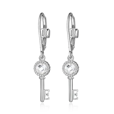 ELLE Sterling Silver & Cubic Zirconia Key Leverback Earrings