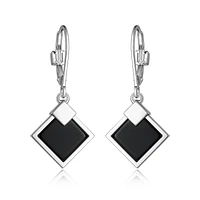 ELLE Sterling Silver & Genuine Black Agate Square Lock Earrings