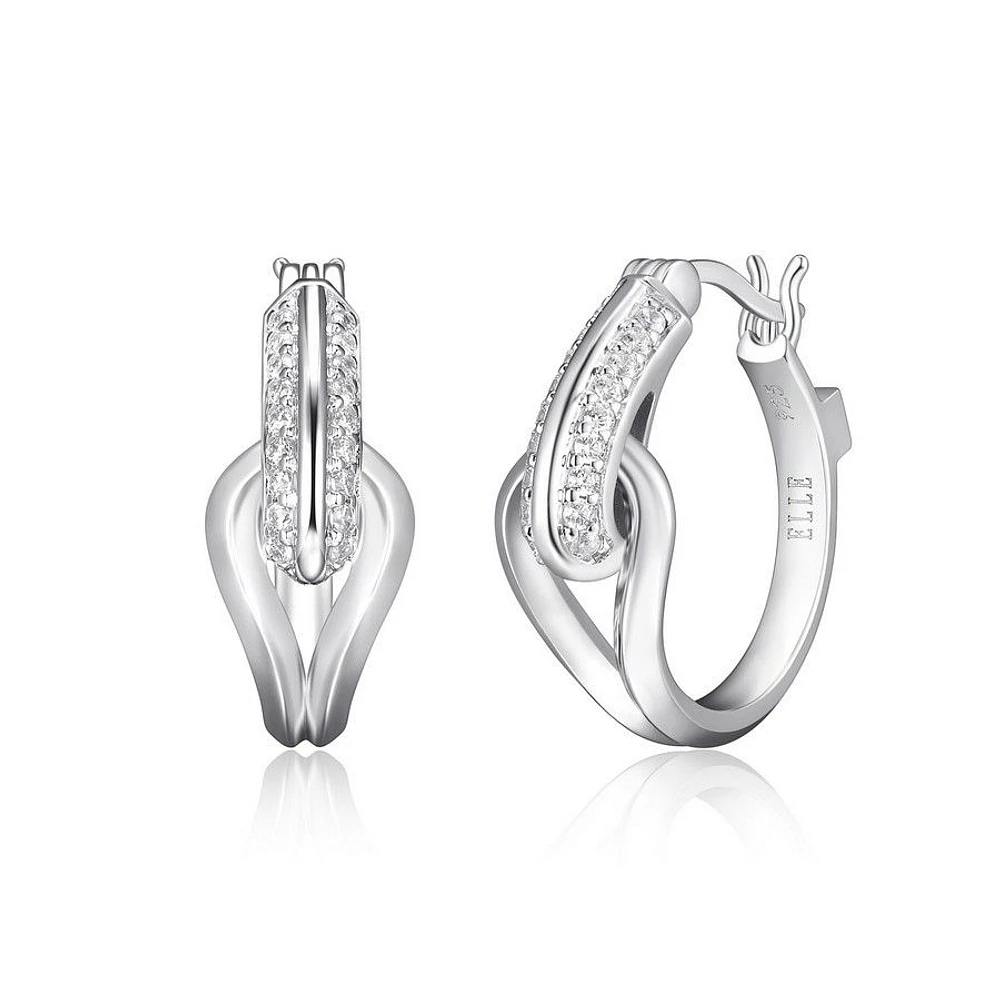 ELLE Sterling Silver & Cubic Zirconia Interlocking Link 21mm Hoop Earrings