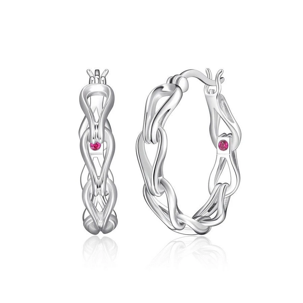 ELLE Sterling Silver Eternity Link 25mm  Hoop Earrings