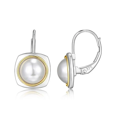 ELLE Sterling Silver 2-Tone Shell Pearl Square Drop Earrings