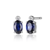 ELLE Sterling Silver Oval Created Blue Sapphire and Genuine Lab Grown Diamond Stud Earrings