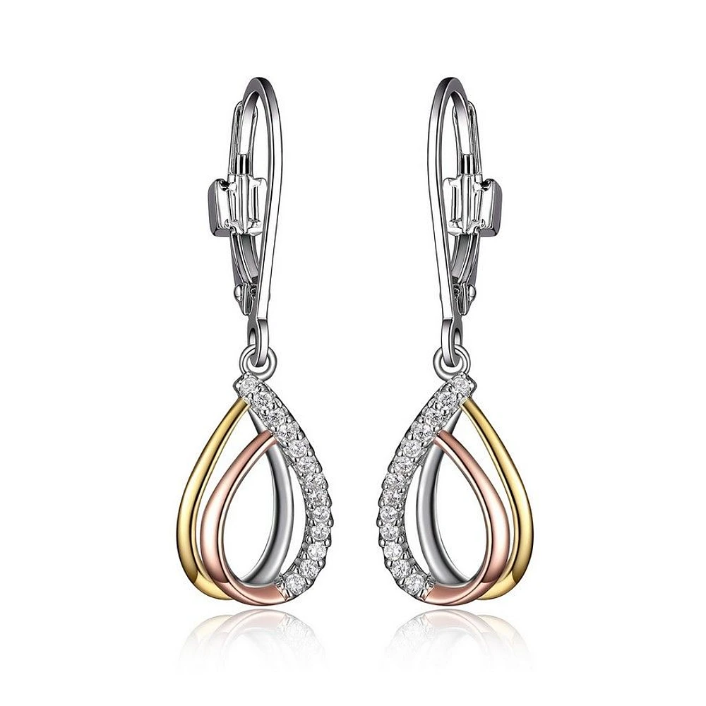 Pendants d'oreilles ELLE « Teardrop » en argent sterling et oxyde de zirconium cubique plaqué or à 3 tons