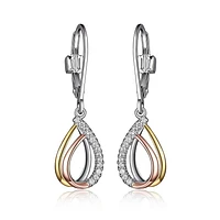 Pendants d'oreilles ELLE « Teardrop » en argent sterling et oxyde de zirconium cubique plaqué or à 3 tons