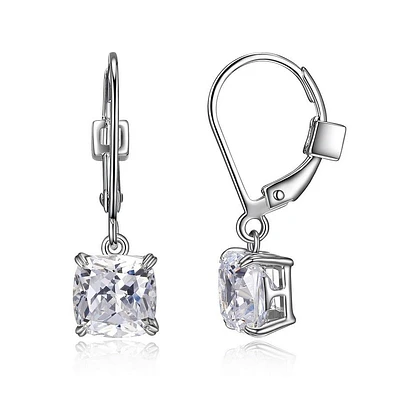 ELLE Sterling Silver & Cubic Zirconia Cushion Solitaire Drop Earrings