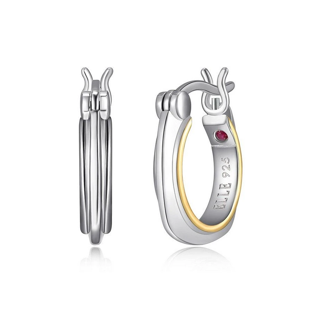 Boucles d'oreilles ELLE « Tone Square Hoop » en argent sterling plaqué or 18 carats à 2 tons