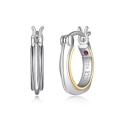 ELLE 18K Gold Plated Sterling Silver 2-Tone Square Hoop Earrings