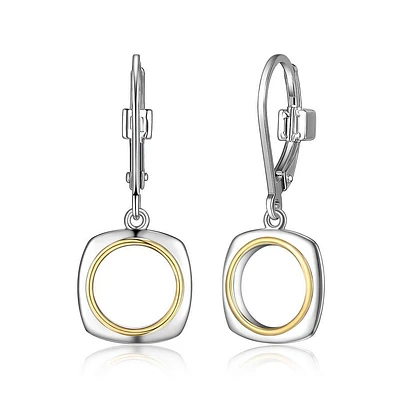 ELLE 18K Gold Plated Sterling Silver 2-Tone Square Drop Earrings