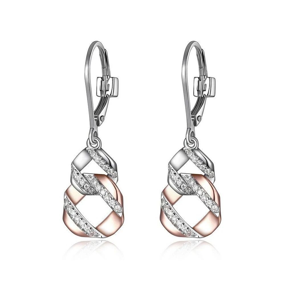 Boucles d'oreilles ELLE en argent sterling plaqué or rose et oxyde de zirconium cubique à 2 tons