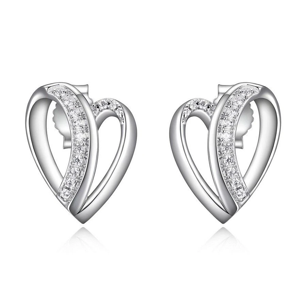 Boucles d'oreilles ELLE « Overlap Heart » en argent sterling et oxyde de zirconium cubique