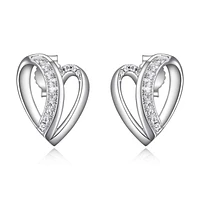 Boucles d'oreilles ELLE « Overlap Heart » en argent sterling et oxyde de zirconium cubique