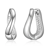 ELLE Sterling Silver & Cubic Zirconia Twist Huggie Hoop Earrings