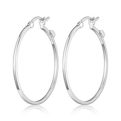 ELLE Sterling Silver 35mm Polished Square Tube Hoop Earrings