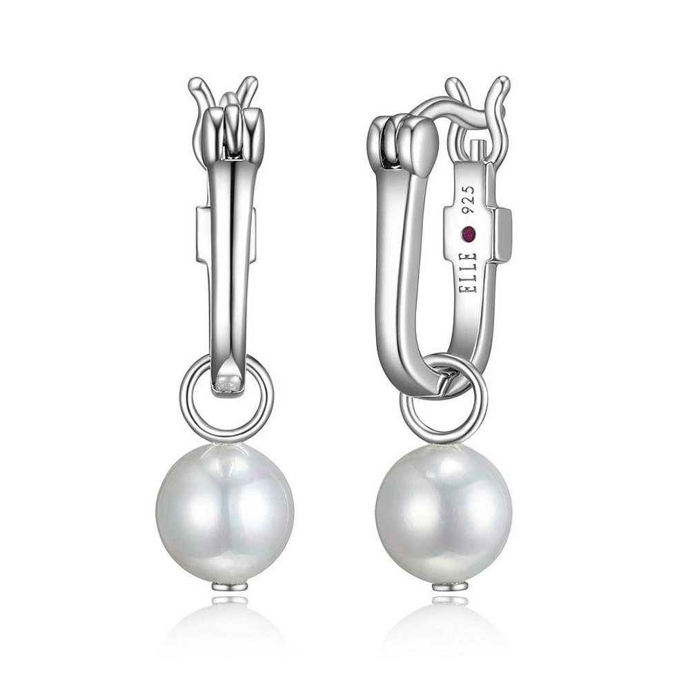 ELLE Sterling Silver Shell Pearl U-Hoop Earrings