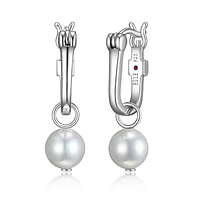 ELLE Sterling Silver Shell Pearl U-Hoop Earrings