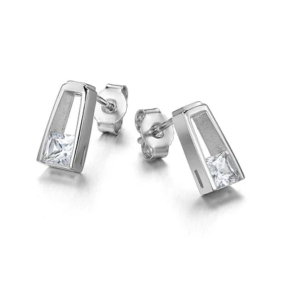 Boucles d'oreilles ELLE en argent sterling et oxyde de zirconium cubique taille princesse