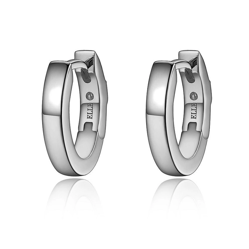 ELLE Sterling Silver Oval Polished Huggie Hoop Earrings