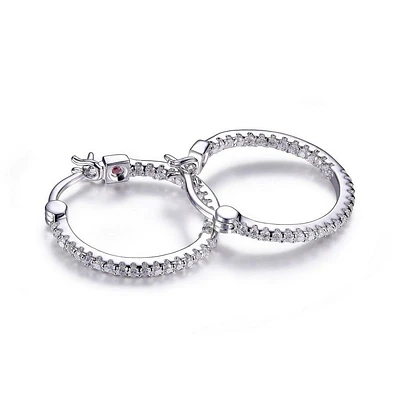 ELLE Sterling Silver & Cubic Zirconia 20mm In & Out Hoop Earrings 