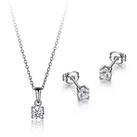 Reign Sterling Silver & Cubic Zirconia   4mm Stud Earrings and 5mm Round Pendant Set