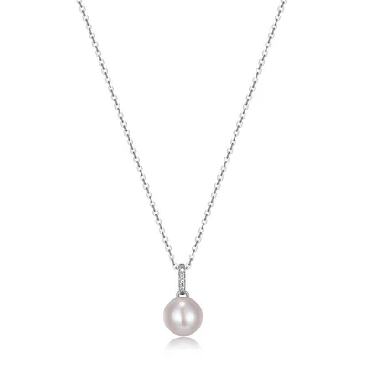 Reign Sterling Silver & Cubic Zirconia Genuine Pearl Solitaire Necklace