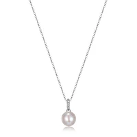 Reign Sterling Silver & Cubic Zirconia Genuine Pearl Solitaire Necklace