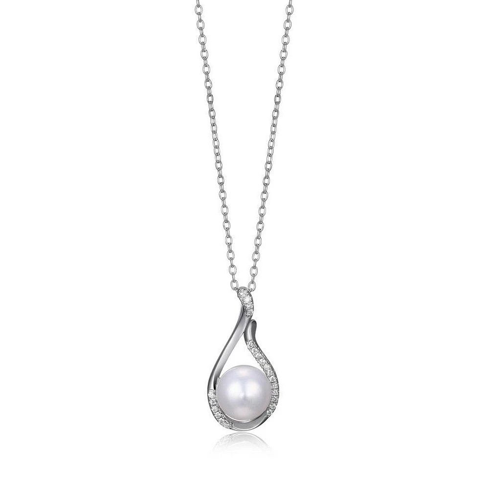 Reign Sterling Silver & Cubic Zirconia  Genuine Pearl Teardrop Necklace 