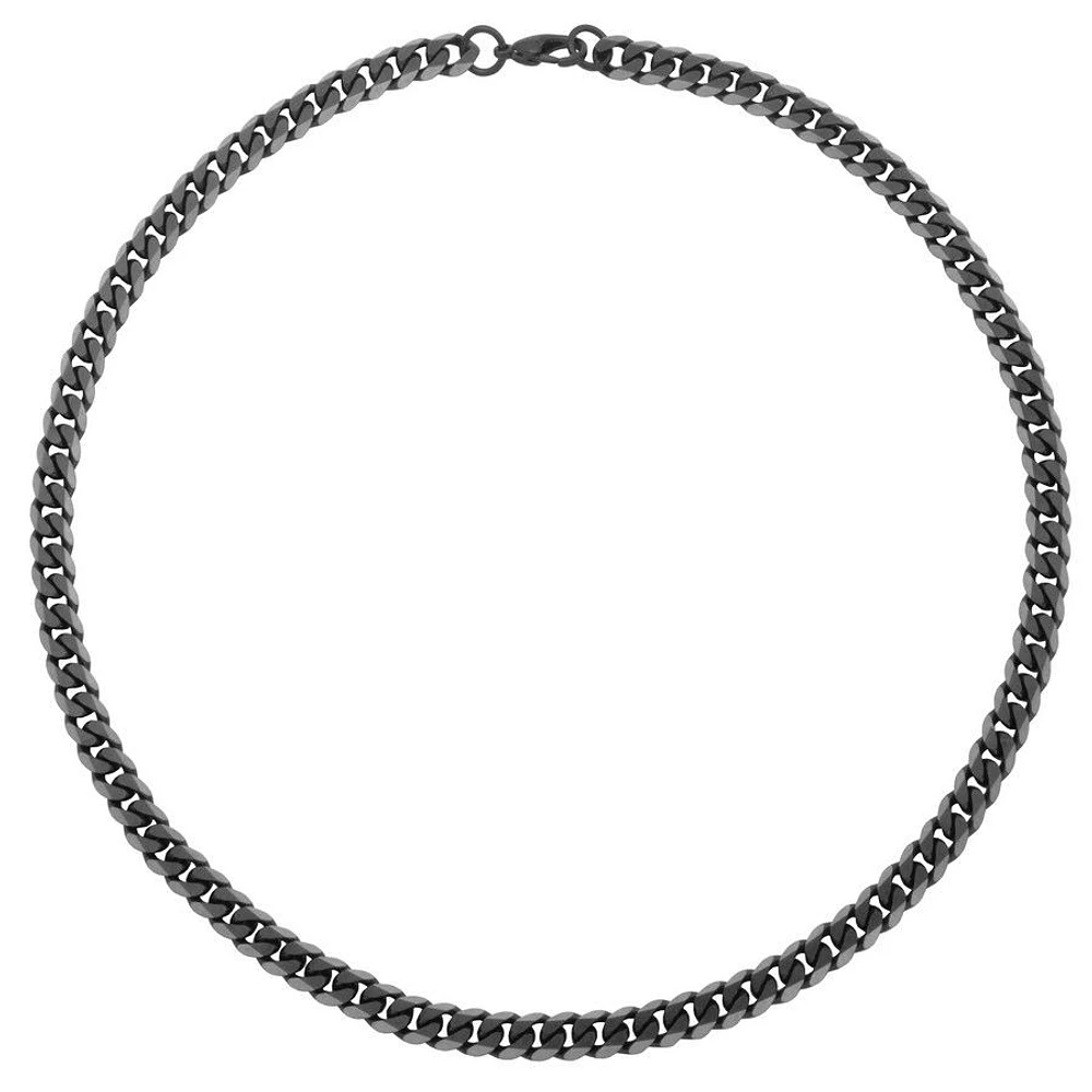 STEELX Stainless Steel 8mm Black Plated Diamond Cut Curb Chain Necklace 22"