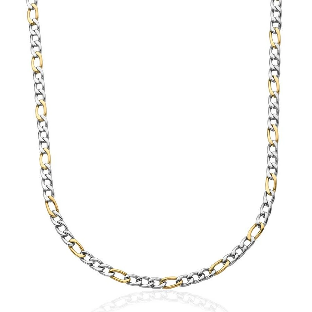 STEELX Stainless Steel 2-Tone Gold Plated 7mm Figaro Chain Necklace 24"