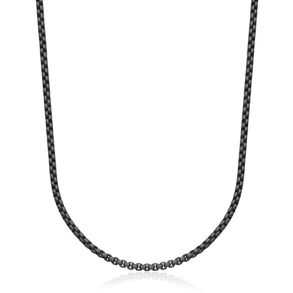 STEELX Stainless Steel 3.5mm Matte Black Plated Round Box Chain Necklace 24"