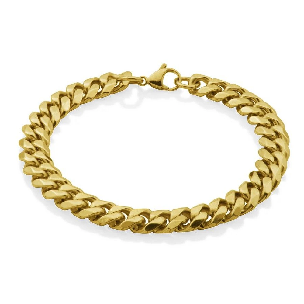 STEELX Stainless Steel 10mm Gold Plated Curb Chain Bracelet 9