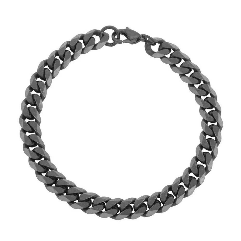 STEELX Stainless Steel 8mm Black Plated Diamond Cut Curb Chain Bracelet 8.5"